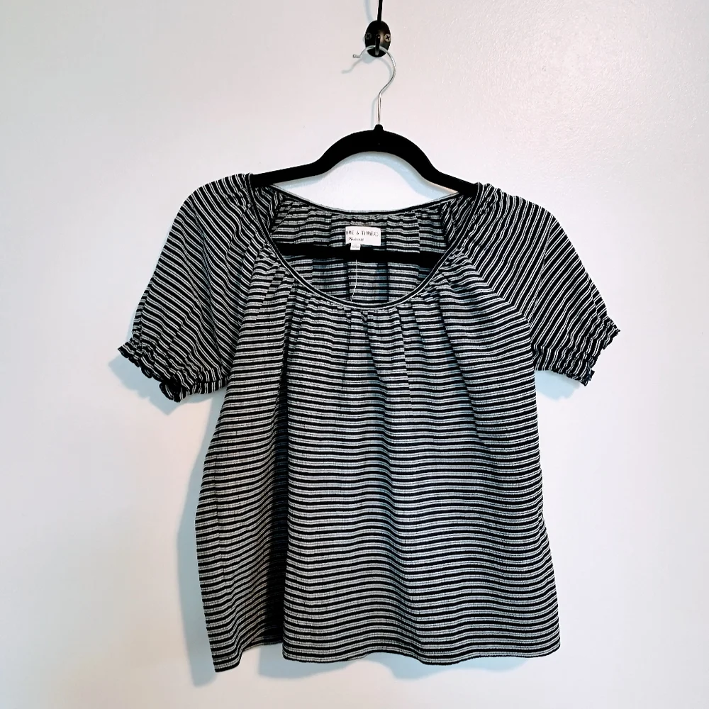 NWT Madewell striped blue tunic with puff sleeves size xs